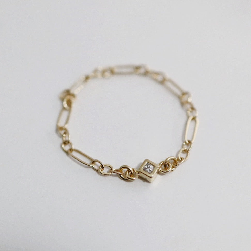 Lab Diamond and Long and Short Chain ring in  14 Karat Yellow Gold / READY TO SHIP size 9