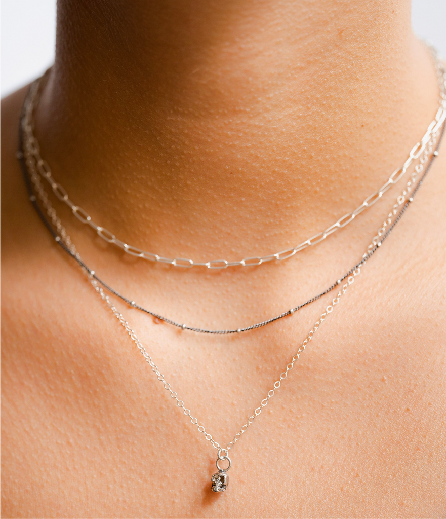 Petite Skull Layering Necklace in Sterling Silver / Ready to ship