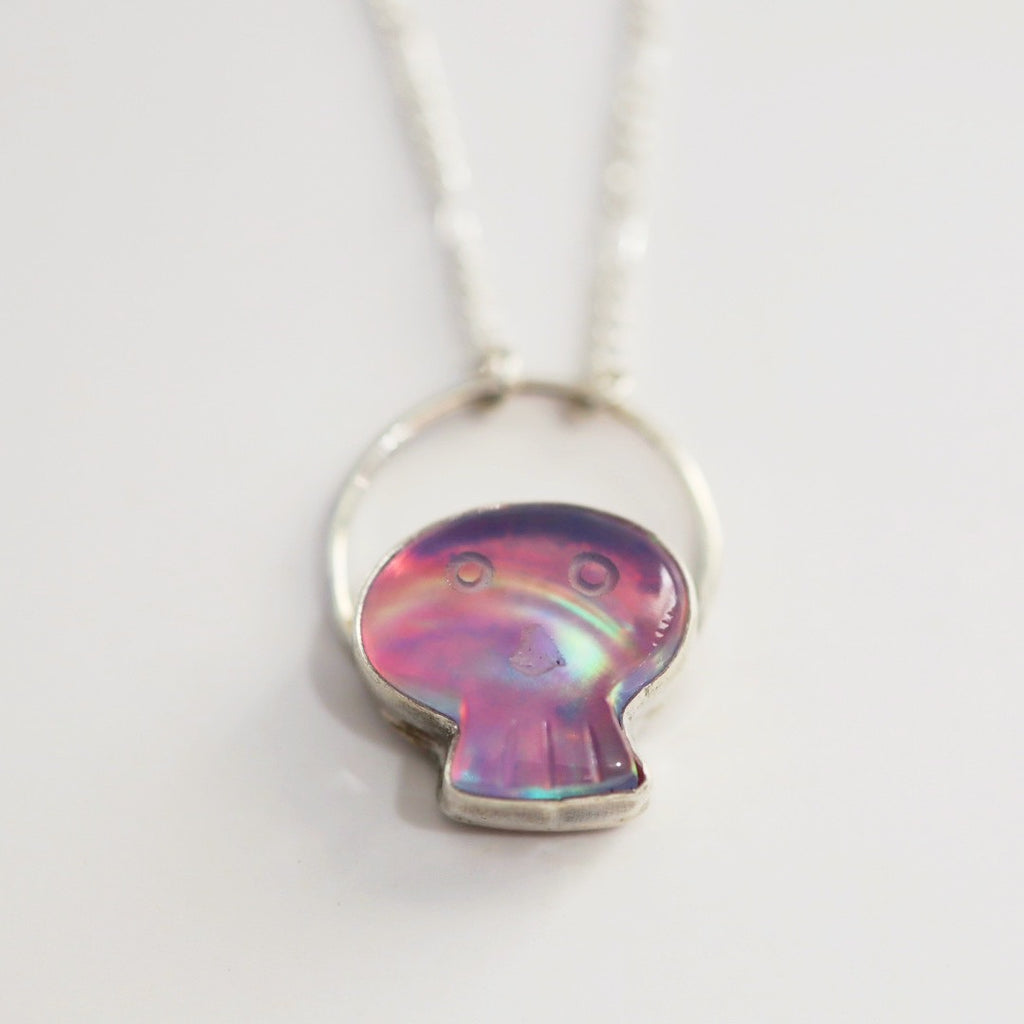 Dainty Skull Aurora Opal Necklace in Sterling Silver / Ready to Ship
