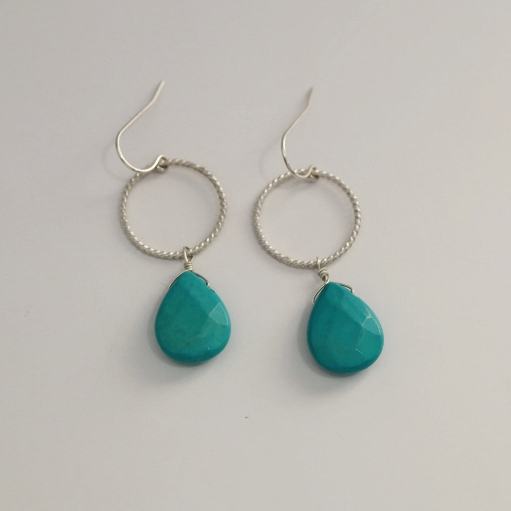 Turquoise and Sterling Silver Gemstone Drop Earrings / ready to ship