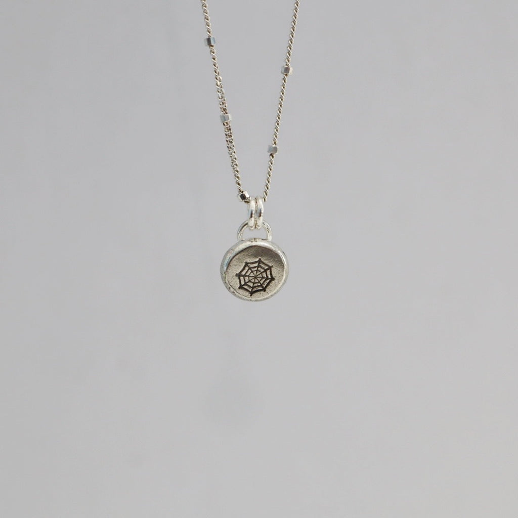 Spider Web Stamped Sterling Silver Necklace  / Ready to Ship