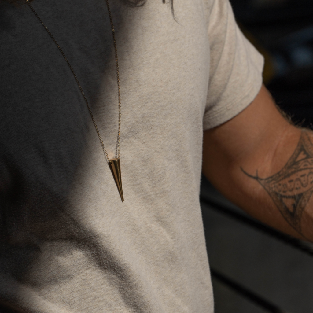 Large Brass Spike Layering Necklace