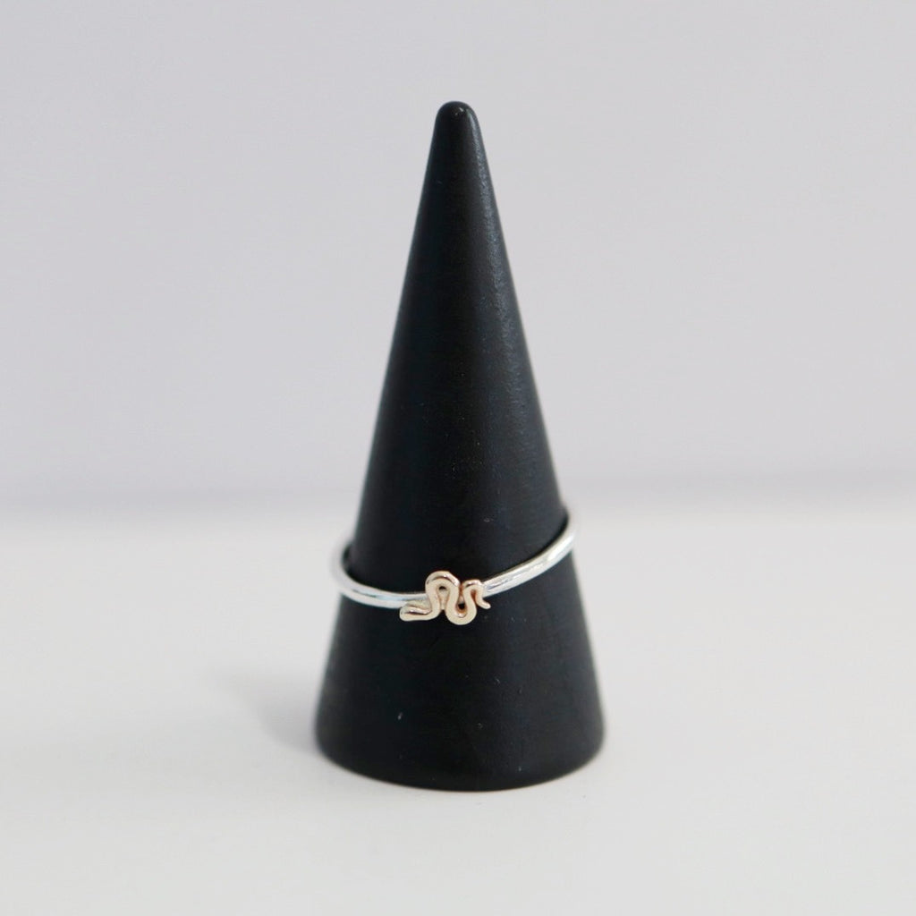 Tiny Snake Stacking Ring in Mixed Metal / Sterling Silver and 14 karat Yellow Gold / READY TO SHIP in 5.75