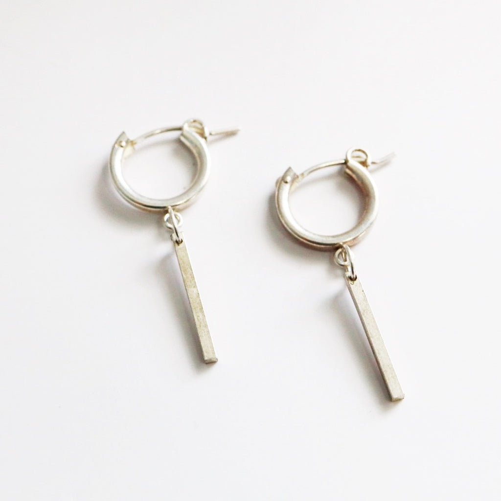Sterling silver bar hoop earrings