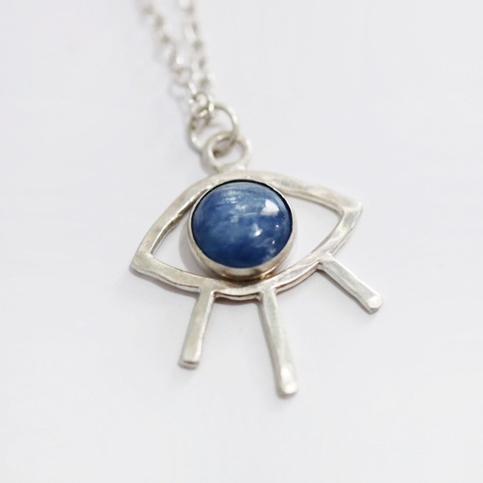 Gemstone Evil Eye Necklace in Sterling Silver - Amethyst, Kyanite, rutilated quartz / Ready to ship