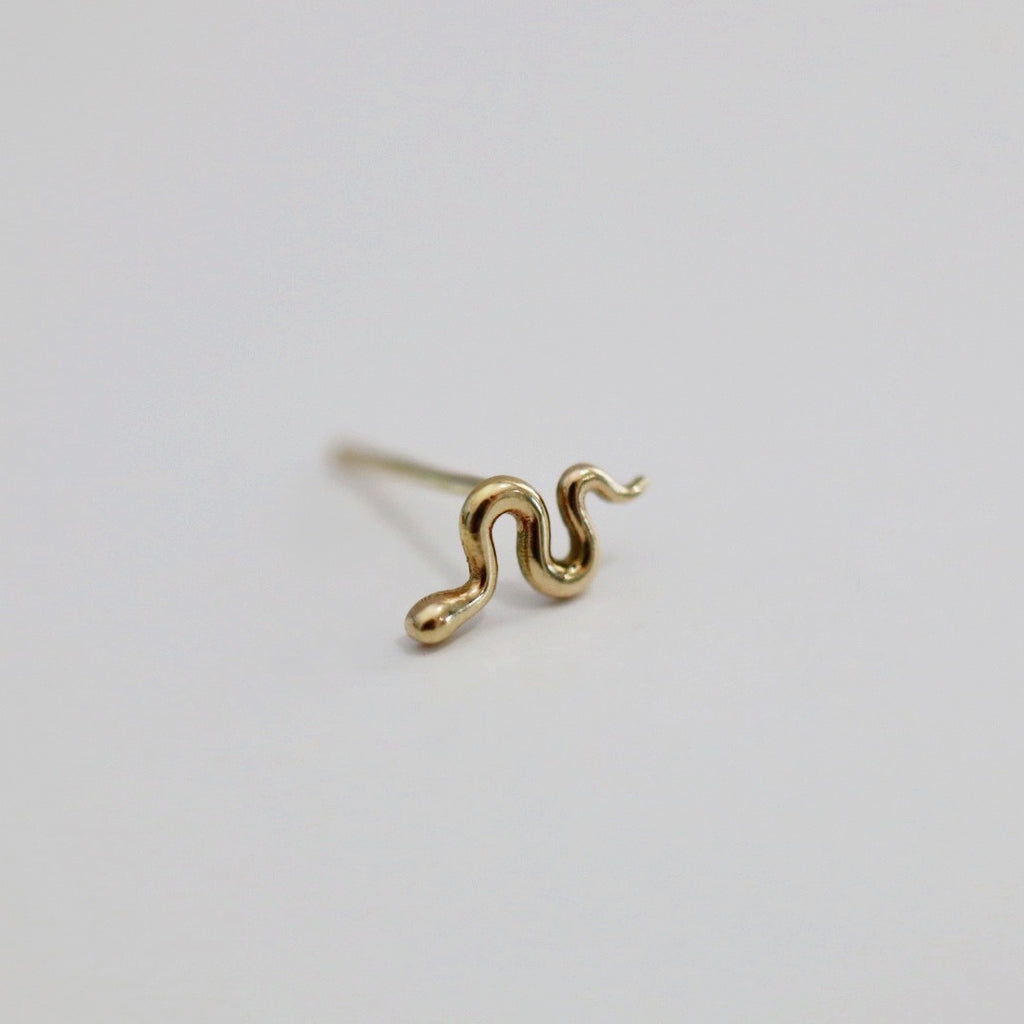 Tiny Snake Stud Earring in 14K yellow gold / SINGLE EARRING / ready to ship