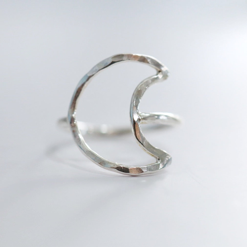 Open moon ring in sterling silver