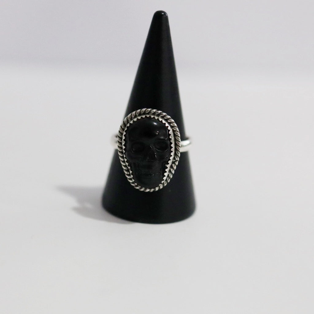 Gemstone Skull Ring in Sterling Silver and Black Onyx / size 8.25 Ready to Ship
