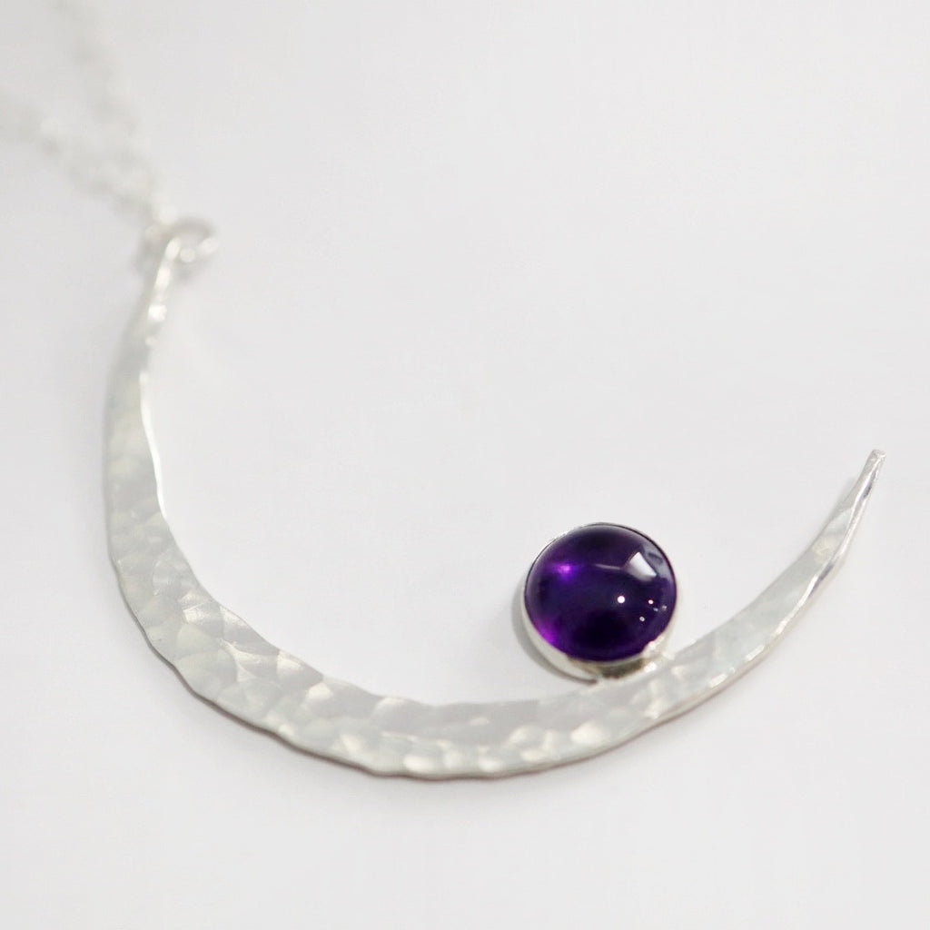 Hammered Moon Celestial Necklace - MADE TO ORDER / Choose Your Metal and Gemstone