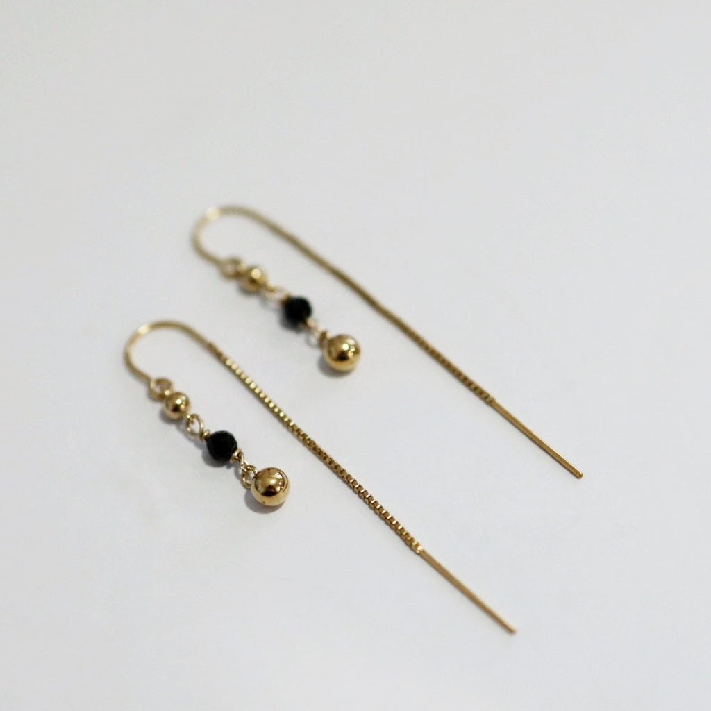 Green Tourmaline and Gold Fill Threader Earrings / Ready to ship