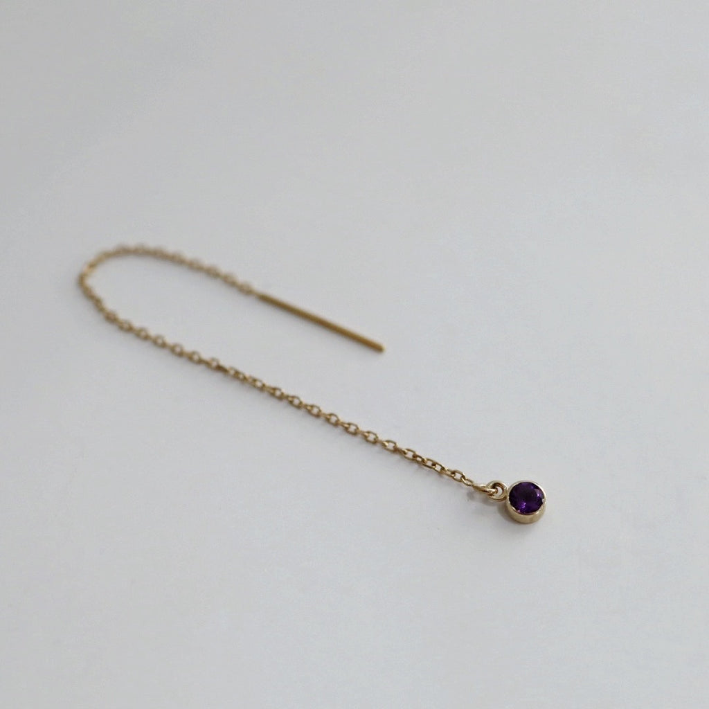 Amethyst Gemstone Threader Earring in 14 karat Yellow Gold / SINGLE EARRING / READY TO SHIP