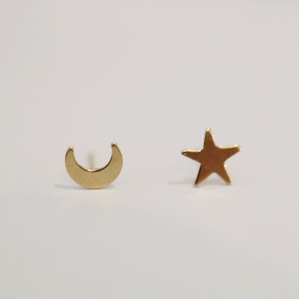 14 Karat Gold Moon/Star Celestial Stud Earrings / ready to ship