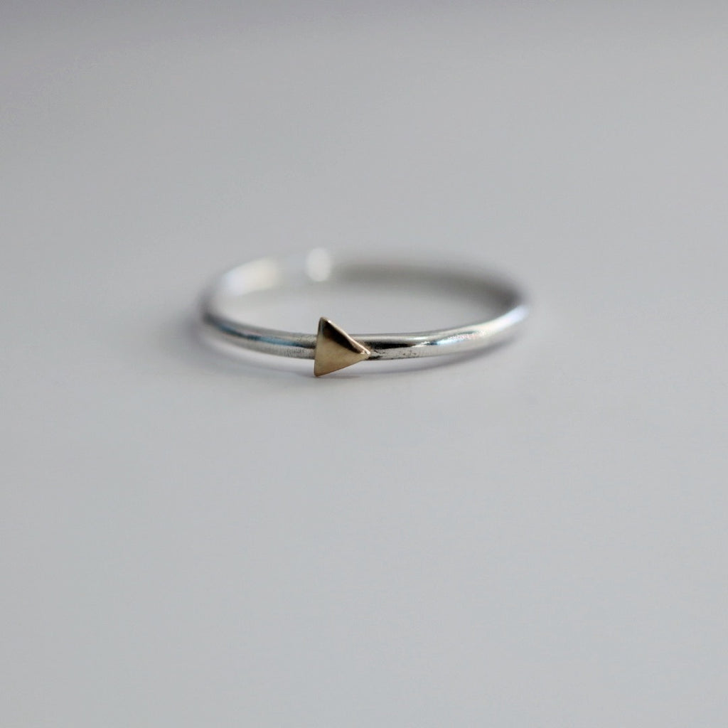Tiny Triangle Stacking Ring in Mixed Metal / Sterling Silver and 14 karat Yellow Gold / READY TO SHIP in 5.75