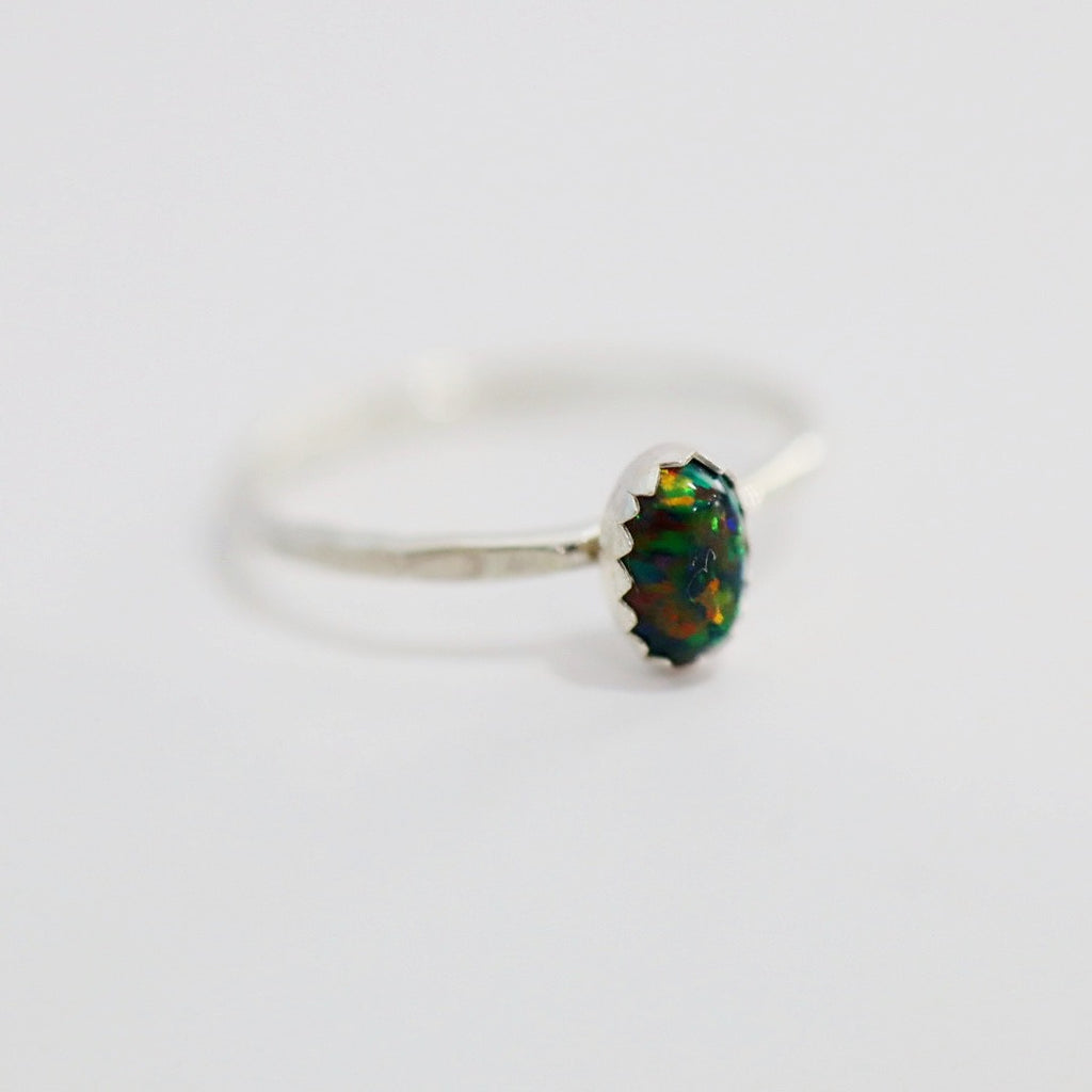 Black Opal Gemstone Stacking Ring in Sterling Silver