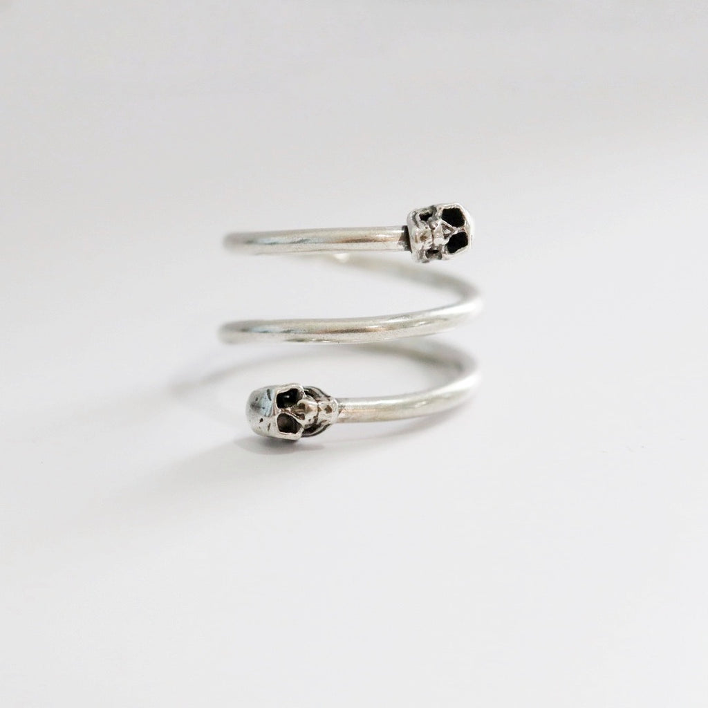 Skull Spiral Ring in Sterling Silver