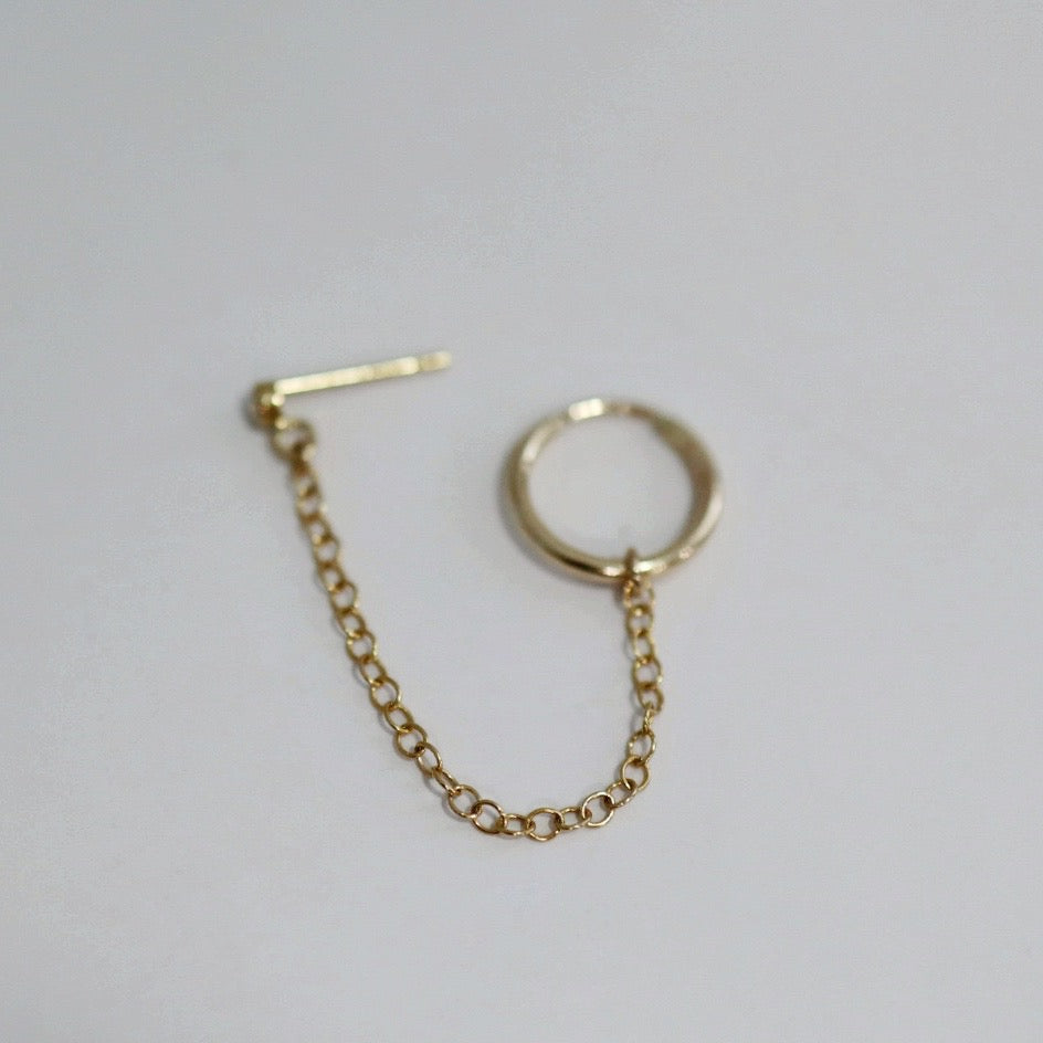Cubic Zirconia Gemstone Stud and Chain With Hoop Earring in Gold Fill / SINGLE EARRING / READY TO SHIP
