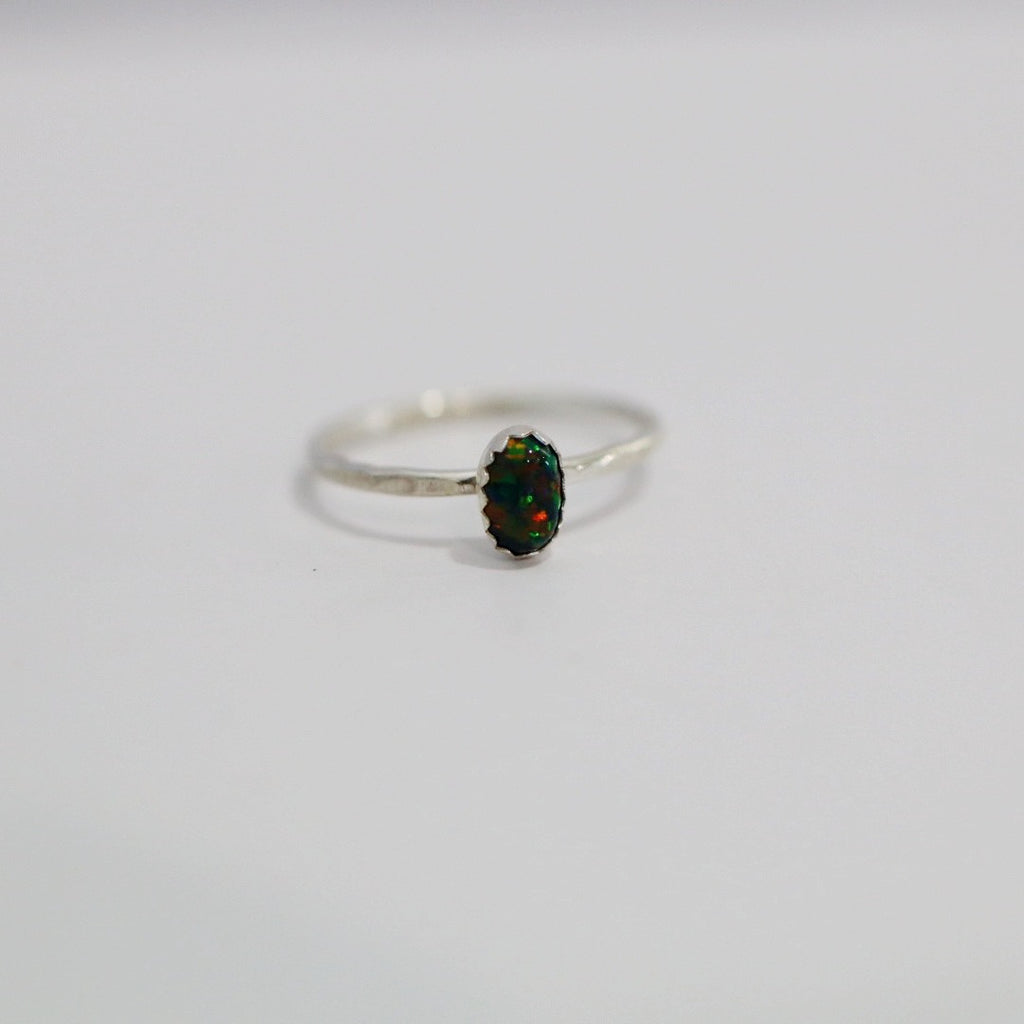 Black Opal Gemstone Stacking Ring in Sterling Silver