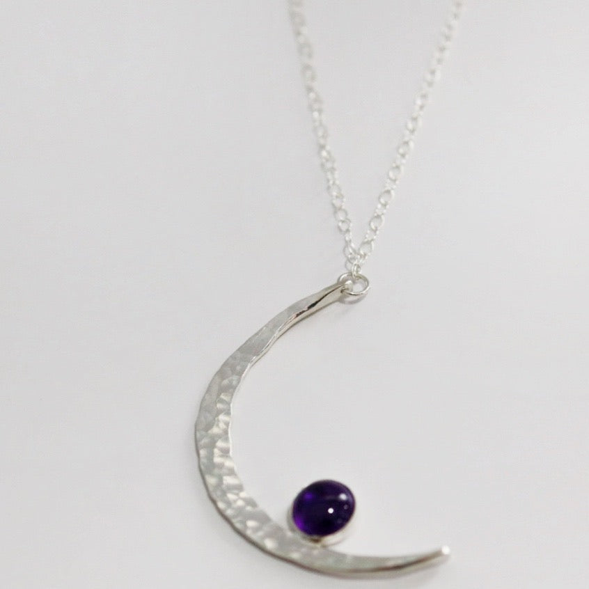 Hammered Moon Celestial Necklace - MADE TO ORDER / Choose Your Metal and Gemstone