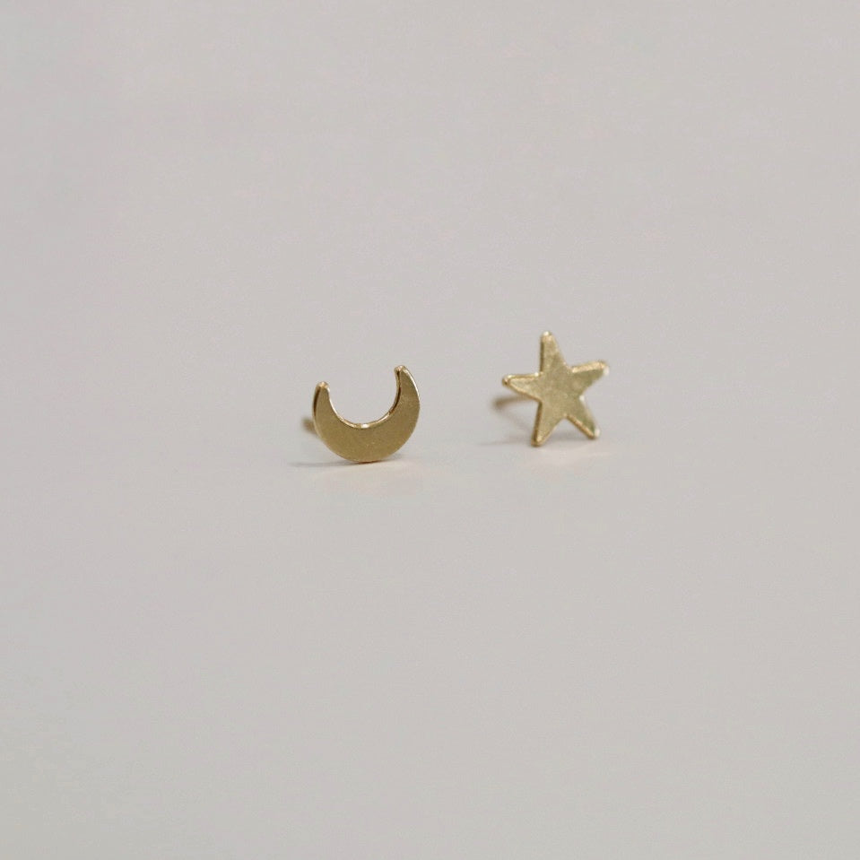 Moon and Star celestial stud earrings in 14 karat yellow gold