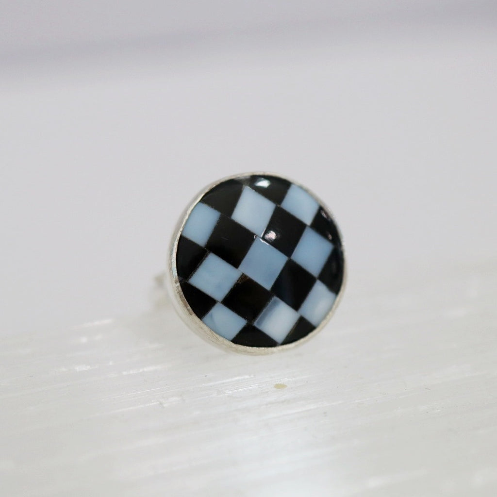 Black and White Checkered Gemstone Ring in Sterling Silver