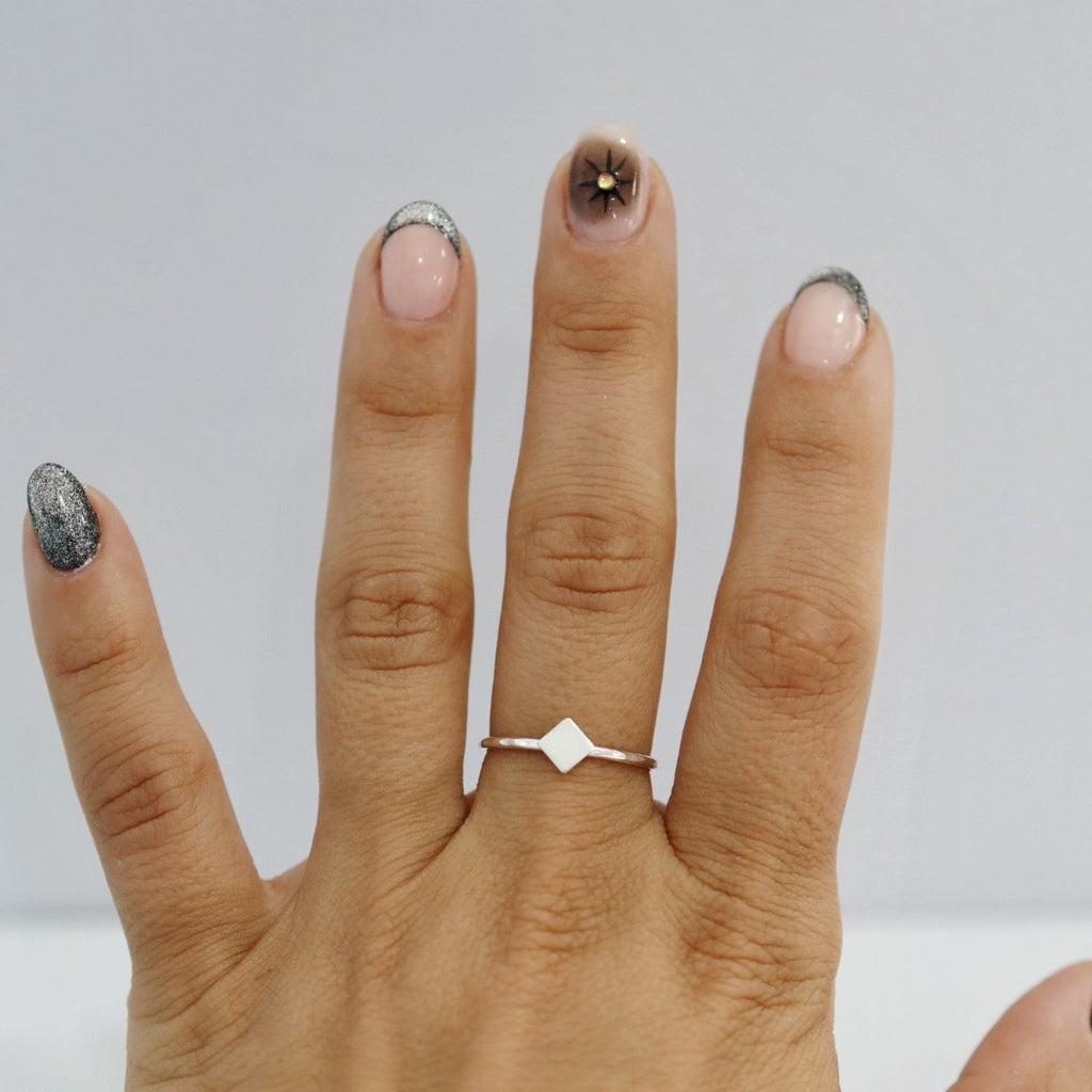 Geometric Diamond Stacking Ring in Sterling Silver
