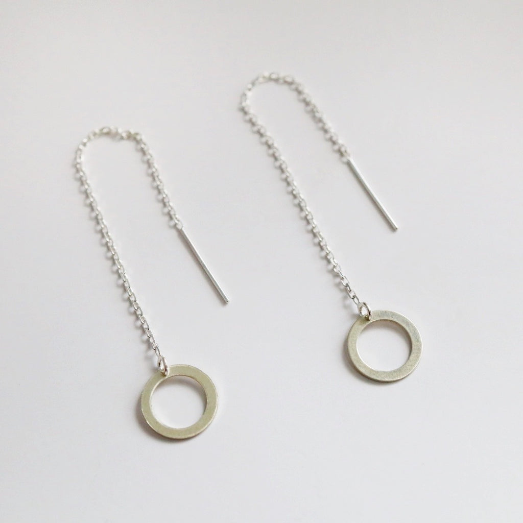 Geometric Circle Threader Earrings in Sterling Silver / ready to ship