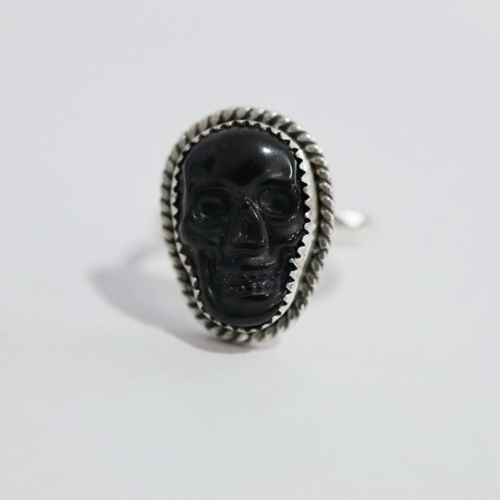 Gemstone Skull Ring in Sterling Silver and Black Onyx / size 8.25 Ready to Ship