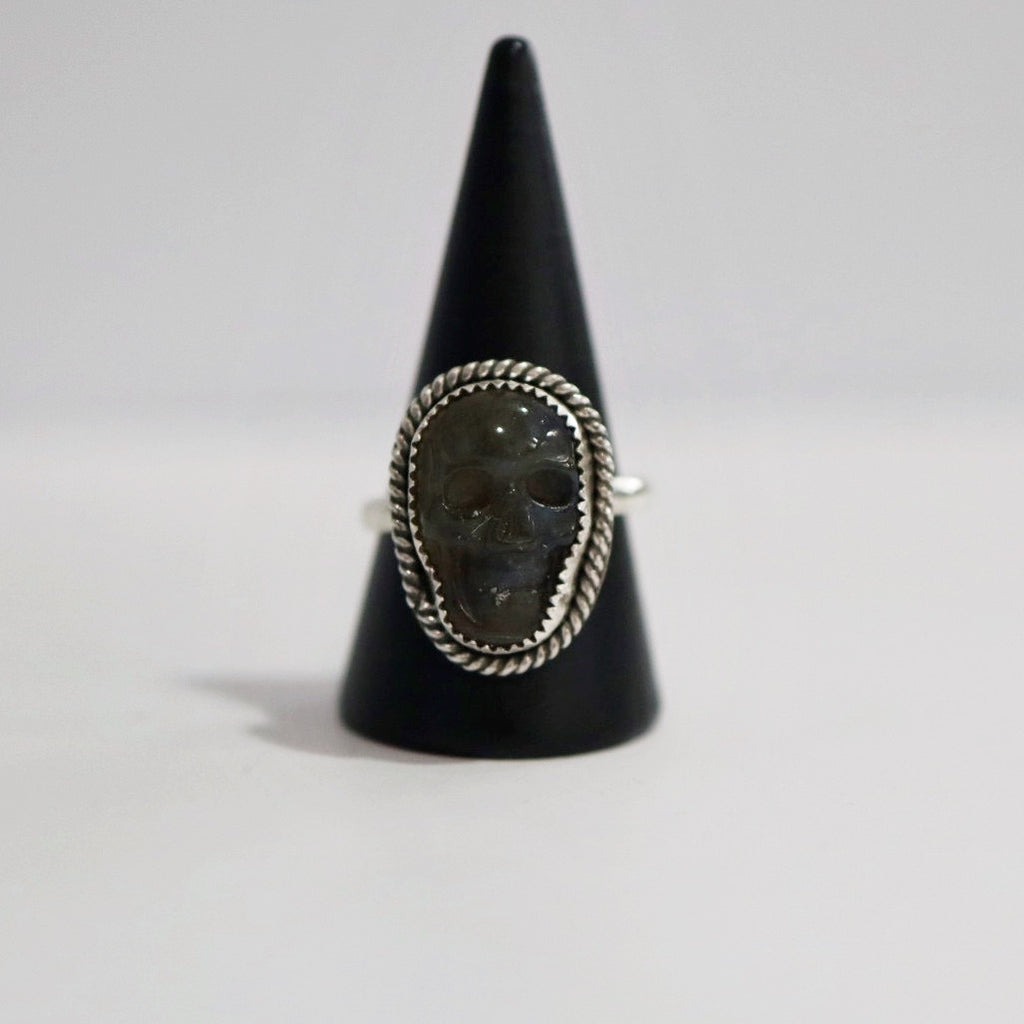 Gemstone Skull Ring in Sterling Silver and Labradorite / Size 9 Ready to Ship