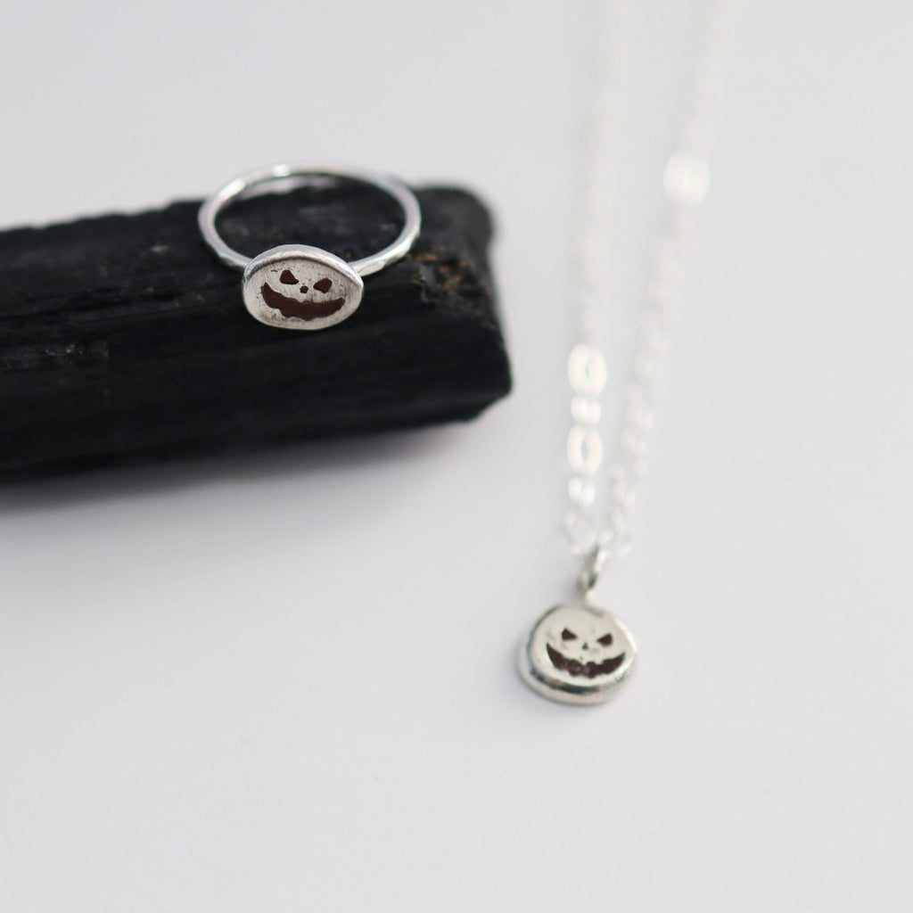 Scary Pumpkin Sterling Silver Stacking Ring