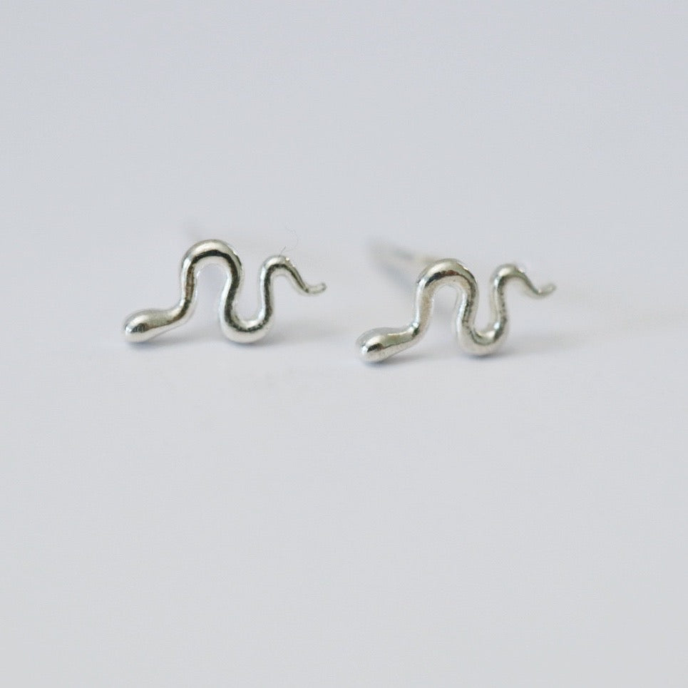 Tiny Snake Stud Earrings in Sterling Silver / Ready to ship