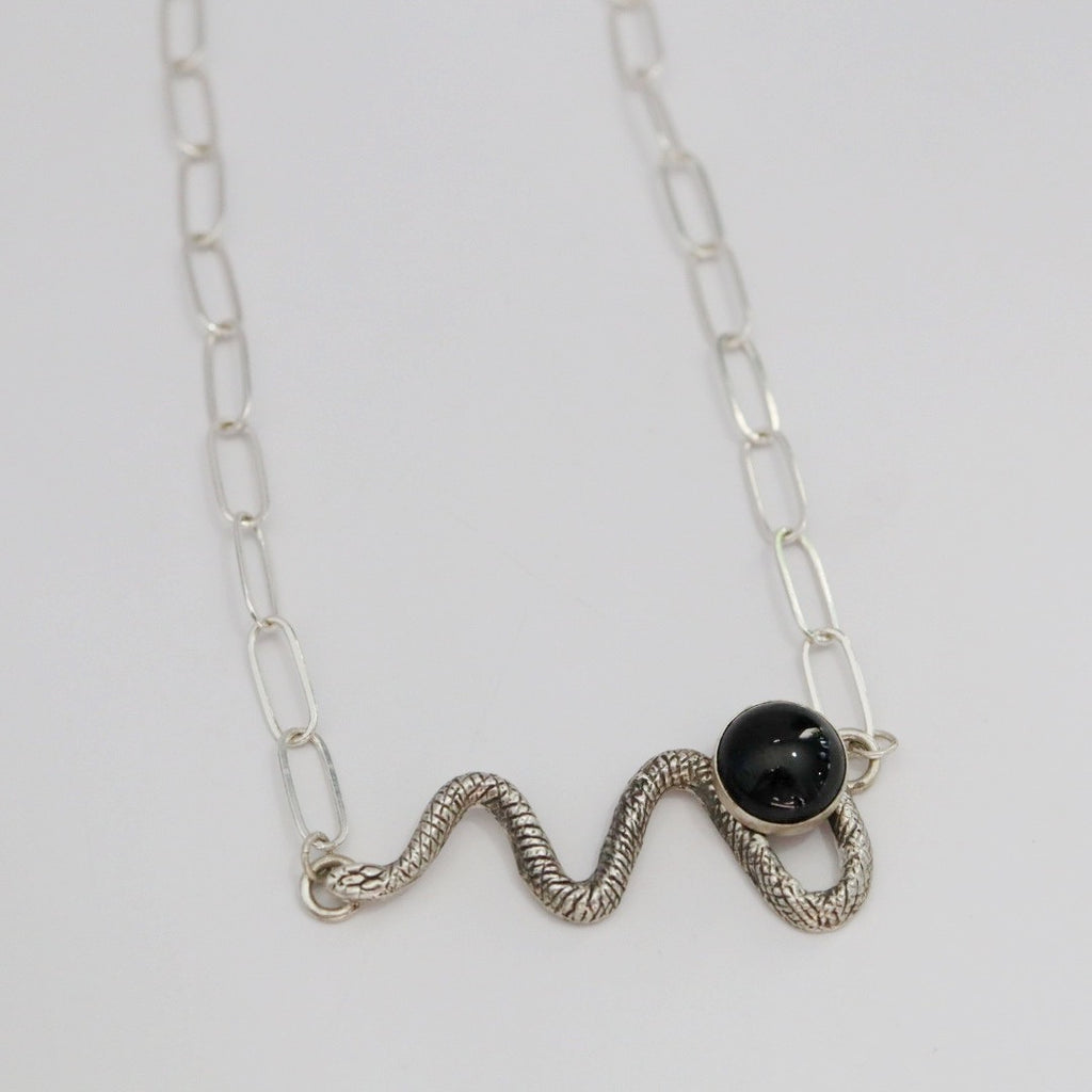 Sterling Silver Onyx Snake Necklace / ready to ship