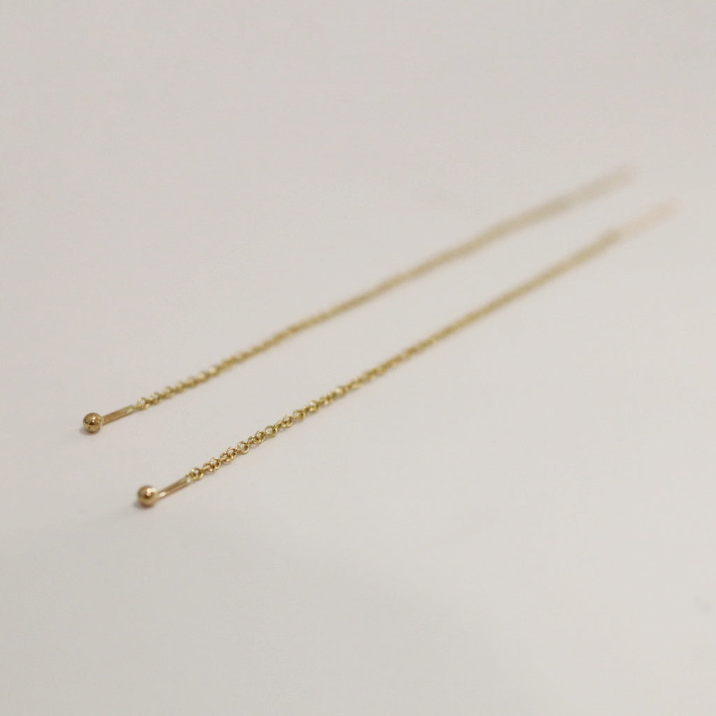 Ball Threader Earrings in 14 Karat Yellow Gold / ready to ship