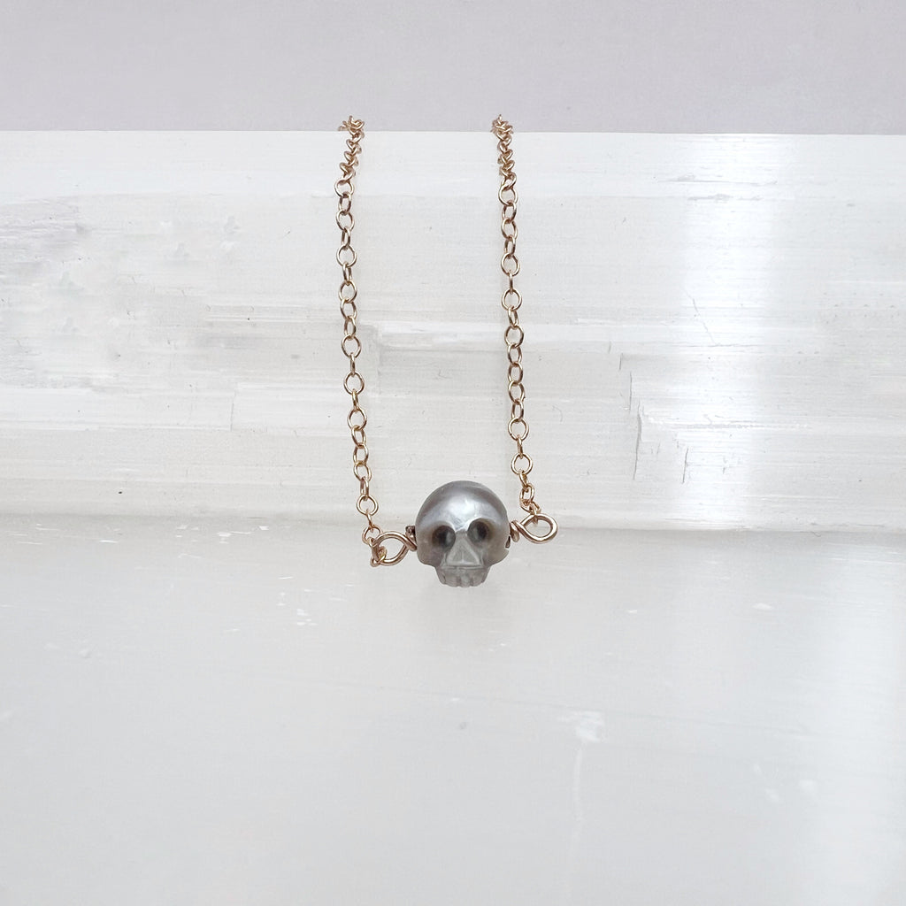 Skull Pearl Layering Necklace - Choose Your Metal