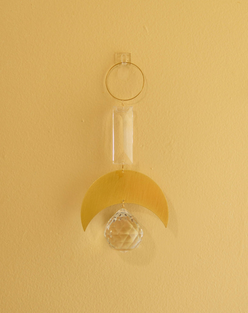 Geometric Brass and Crystal Sun Catcher Wall Hanging