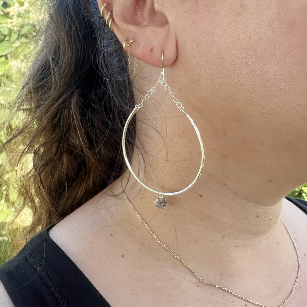 Sterling Silver Hammered Crescent and Gemstone Earrings