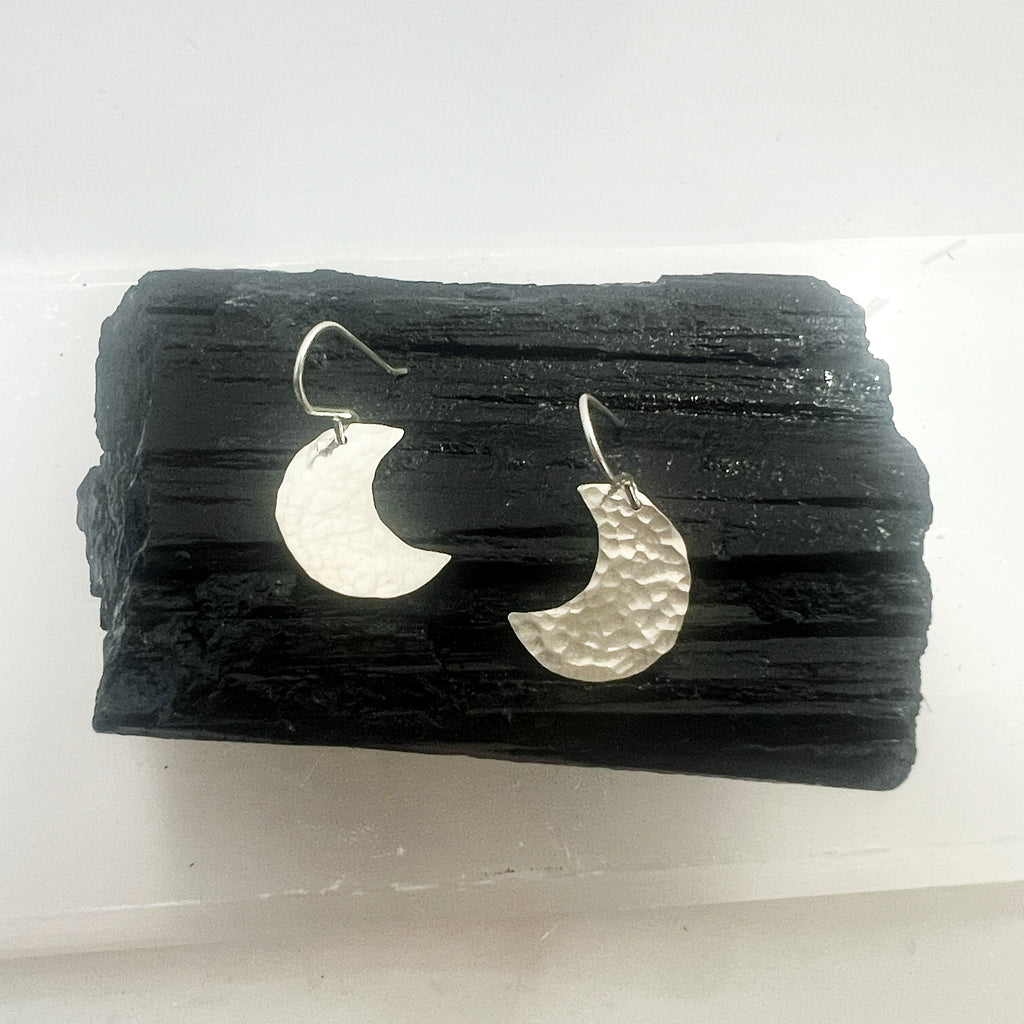 Celestial Hammered Moon Earrings in Sterling Silver