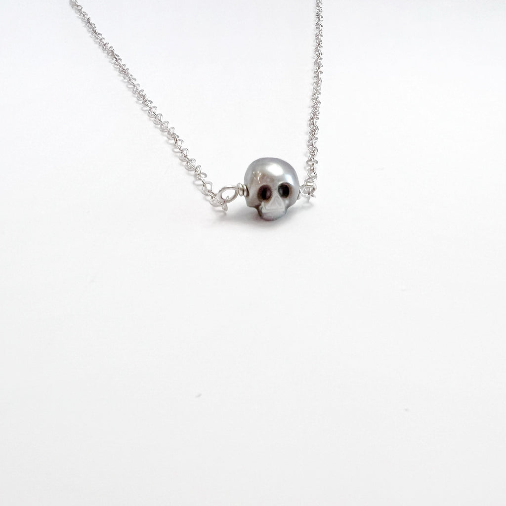 Skull Pearl Layering Necklace - Choose Your Metal