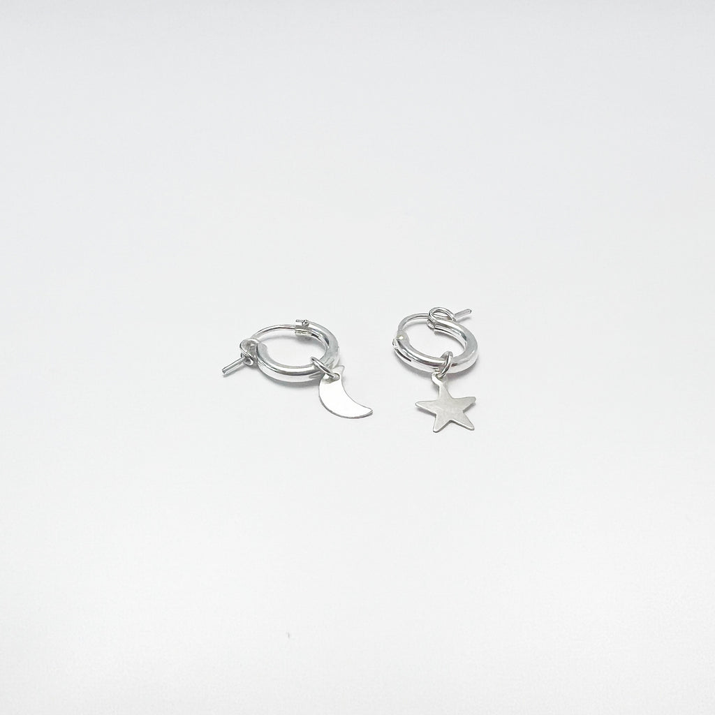 sterling silver moon and star hoop earrings