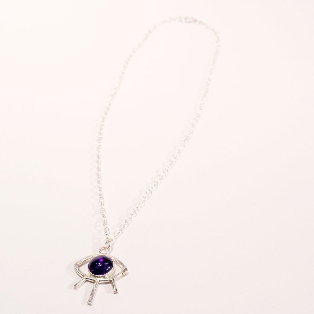 amethyst and sterling silver evil eye necklace