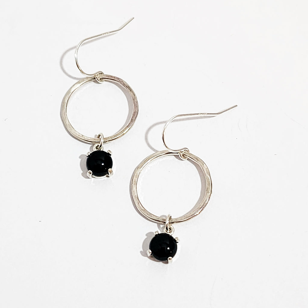 Hammered Sterling Silver Earrings with Onyx Gemstone Drop