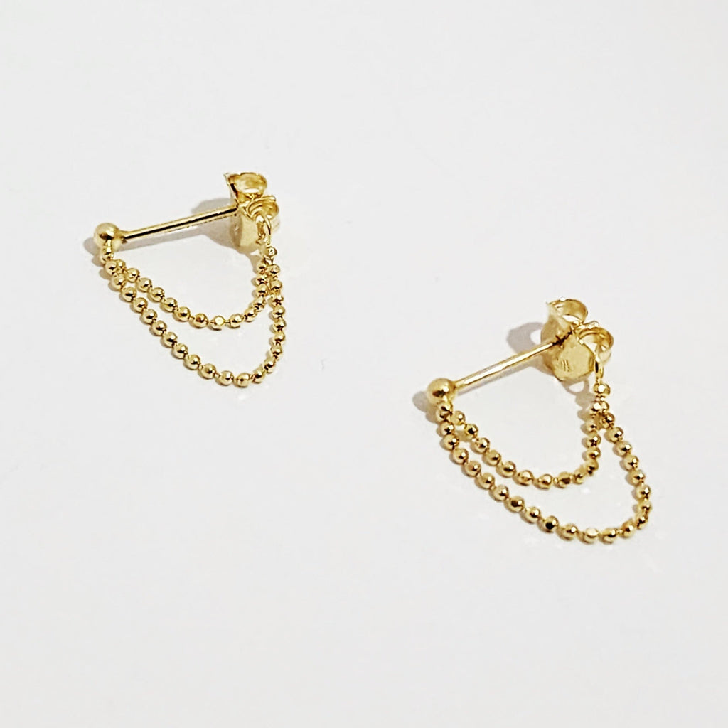 gold double chain drop earrings