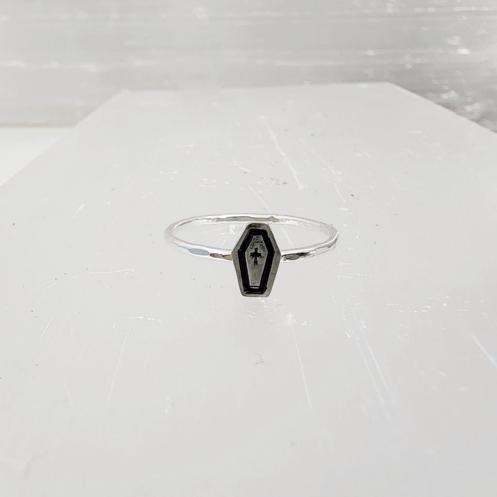 dainty coffin ring in sterling silver
