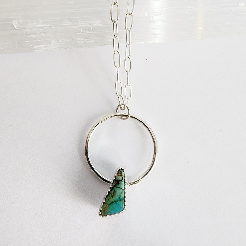 Mini Opal Triangle Hoop Necklace in Sterling Silver