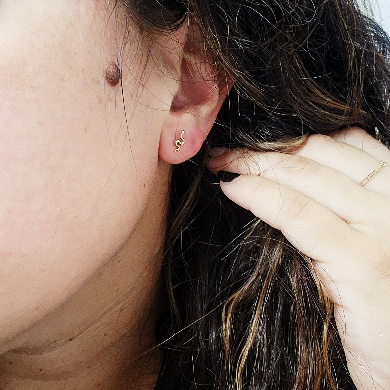 Tiny Snake Stud Earrings in 14K yellow gold / ready to ship