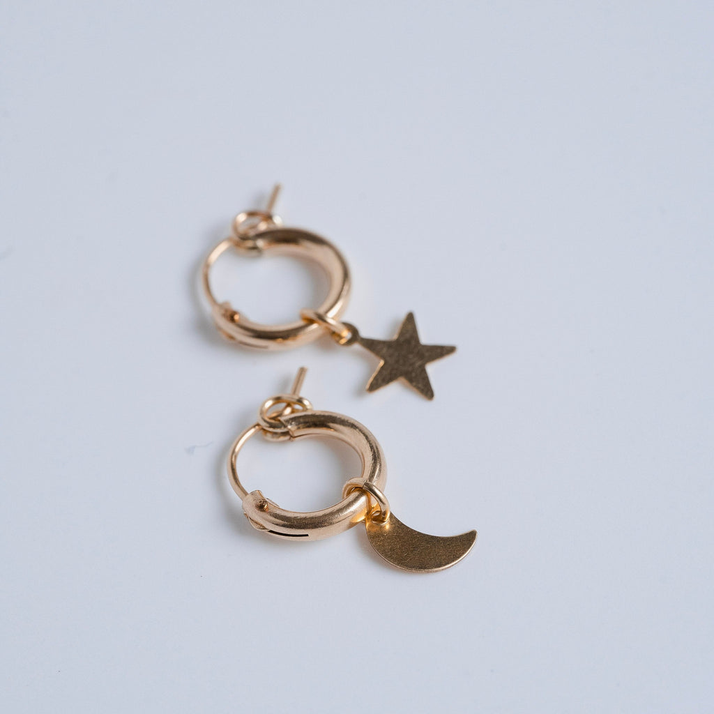 moon and star huggie hoop earrings