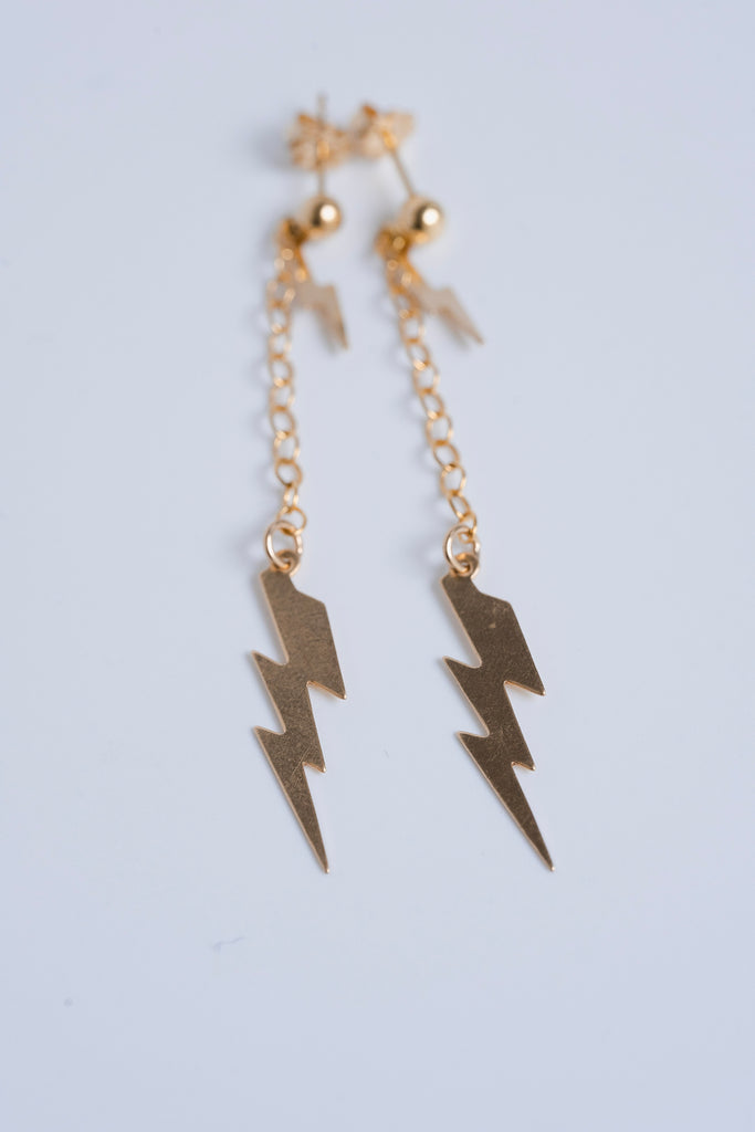 Double Lightning Bolt Stud Drop Earrings - Choose Your Metal
