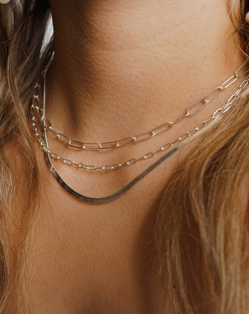 Sterling Silver Herringbone Necklace - Choose your width