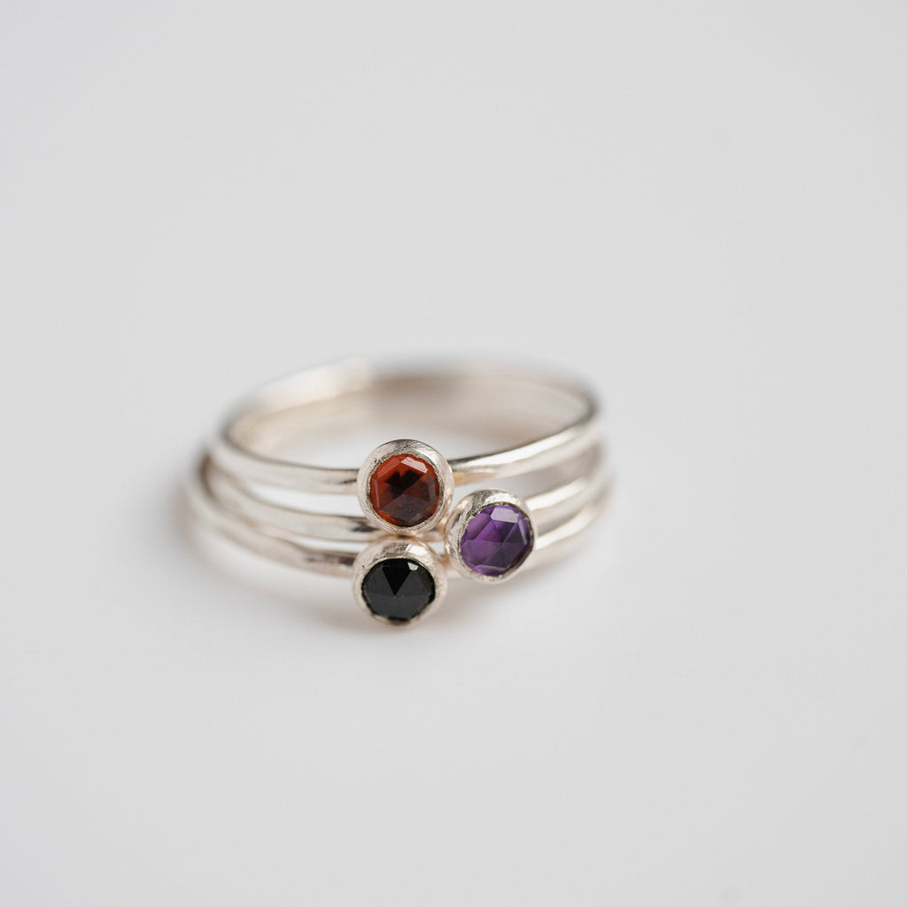 Amethyst Rose Cut Gemstone Ring in Sterling Silver