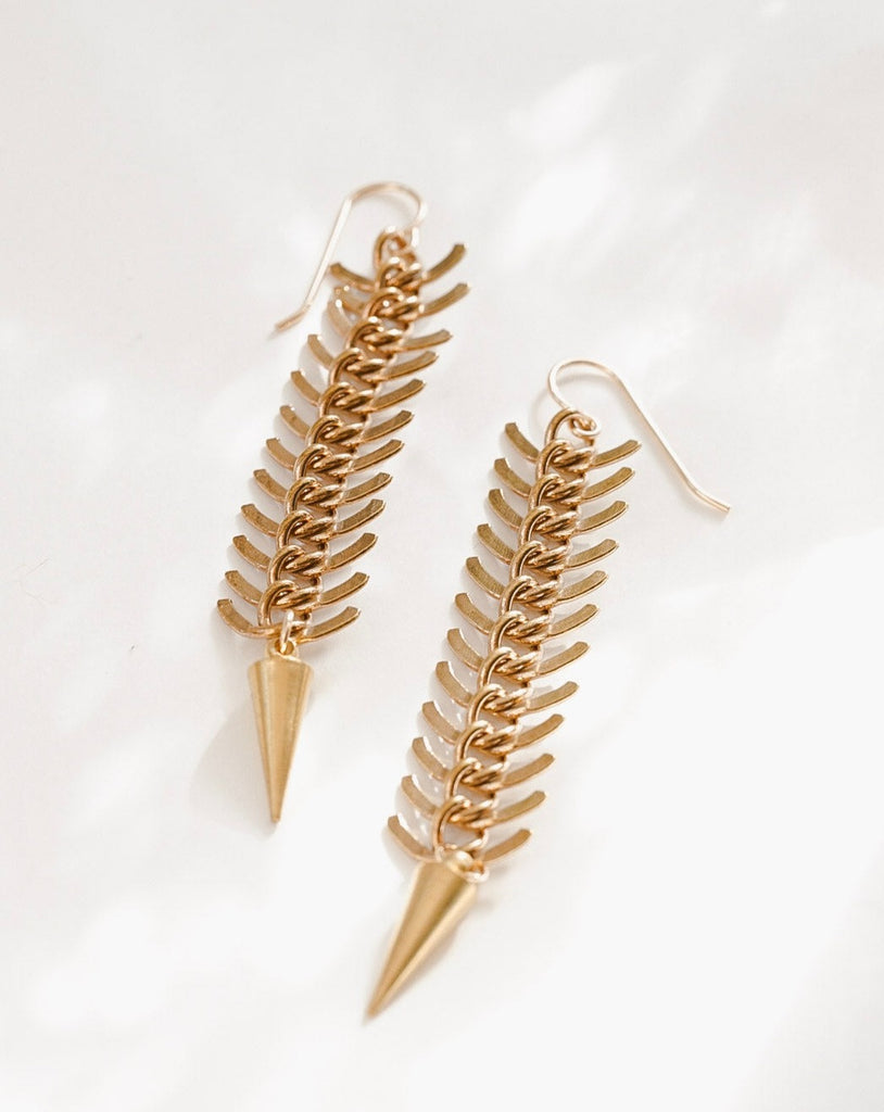 Golden Fishbone Spike Earrings