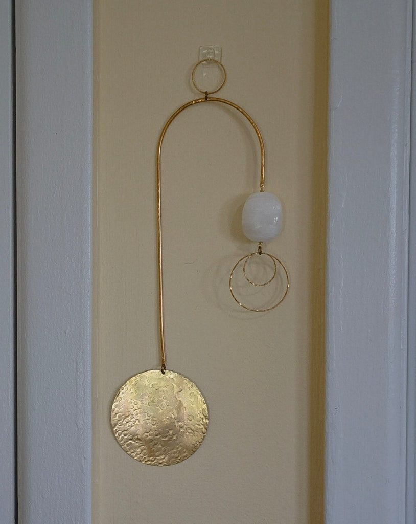 Circles in Motion Brass and Selenite  Geometric Wall Hanging